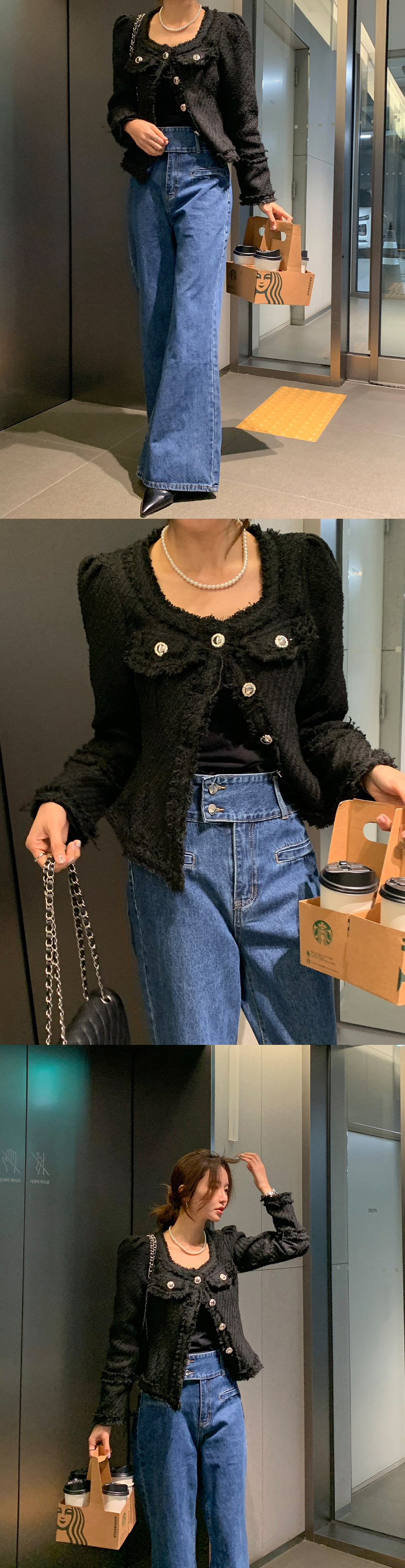 高腰雙排釦喇叭牛仔褲,KOREA,361837,高腰雙排釦喇叭牛仔褲,領500,999免運