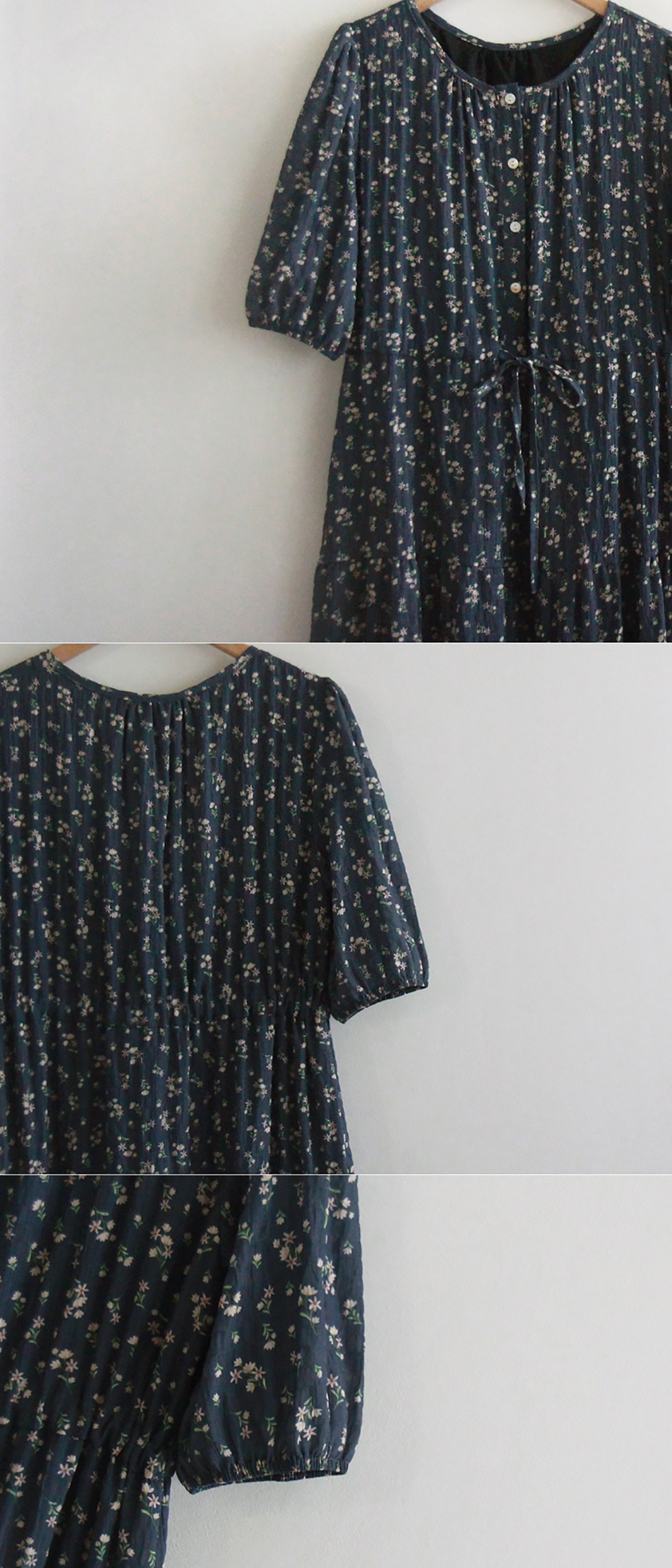 圓領碎花五分袖長洋裝,KOREA,362564,圓領碎花五分袖長洋裝,領500,999免運