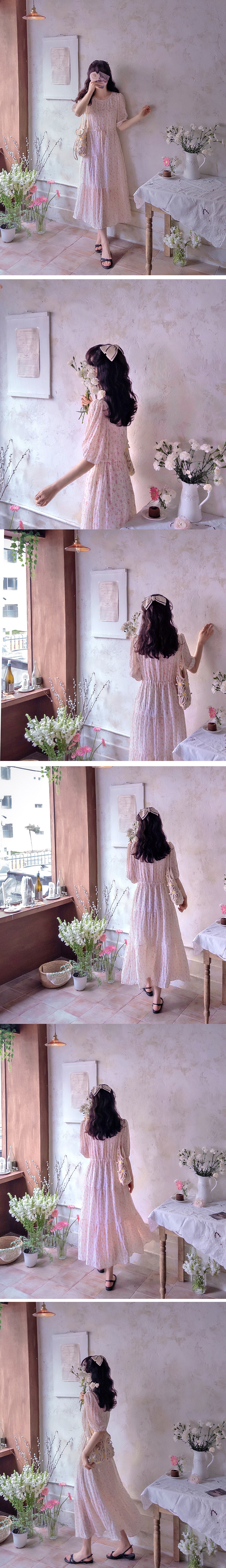 圓領碎花五分袖長洋裝,KOREA,362564,圓領碎花五分袖長洋裝,領500,999免運