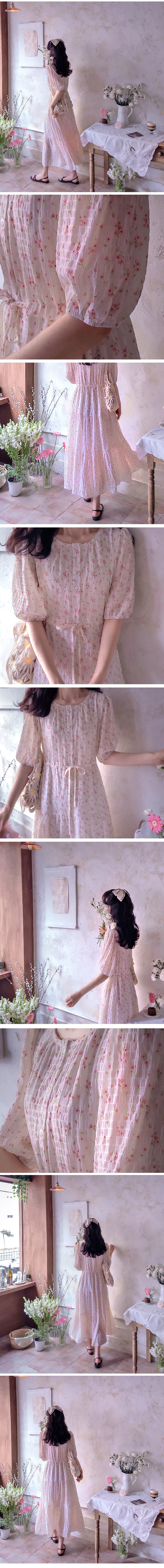 圓領碎花五分袖長洋裝,KOREA,362564,圓領碎花五分袖長洋裝,領500,999免運