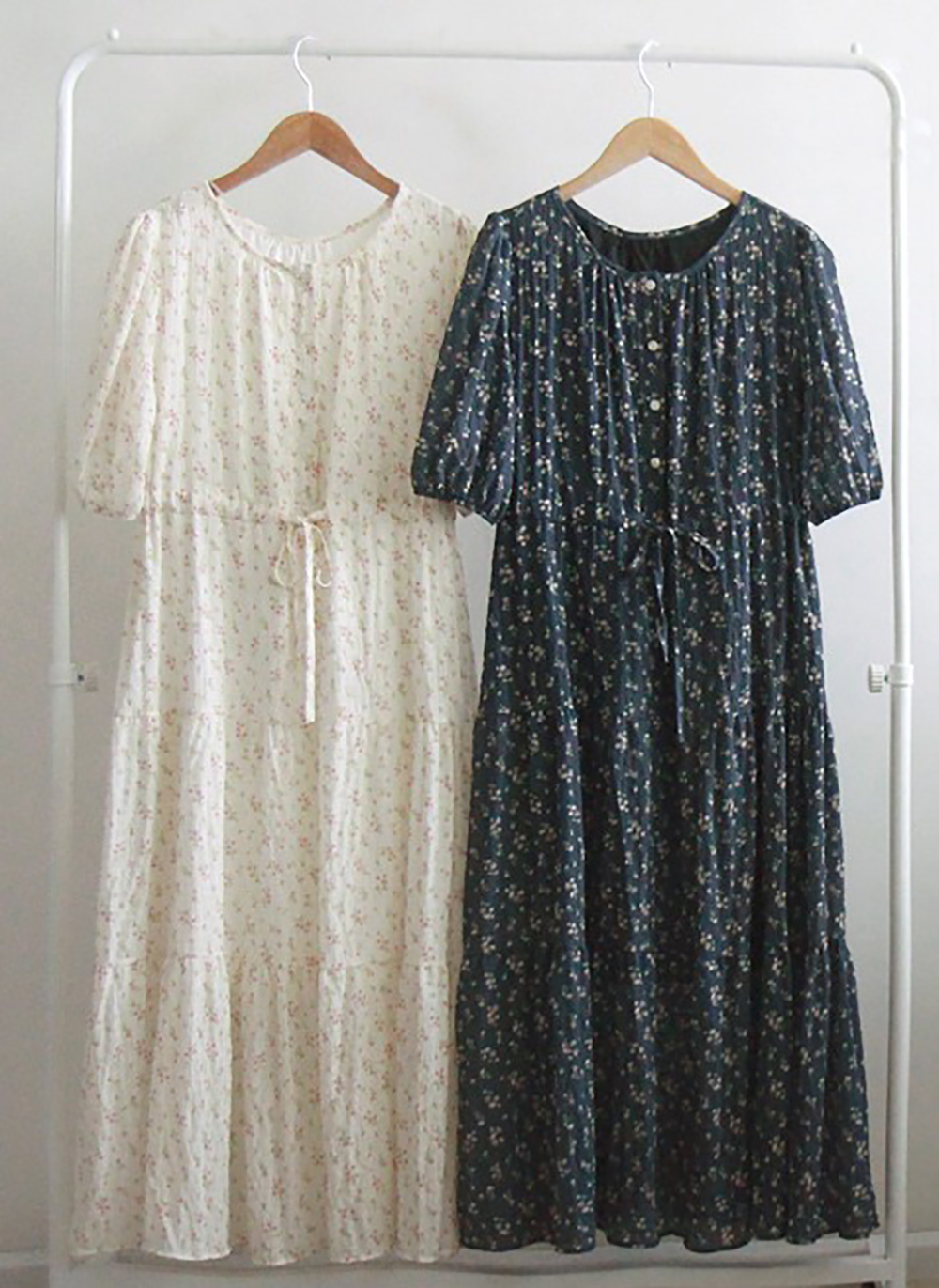 圓領碎花五分袖長洋裝,KOREA,362564,圓領碎花五分袖長洋裝,領500,999免運