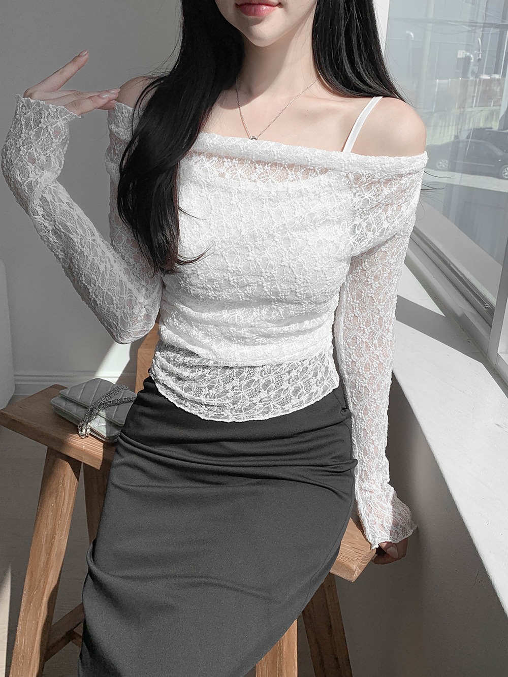 優雅感蕾絲兩件式上衣,KOREA,362996,優雅感蕾絲兩件式上衣,領500,999免運