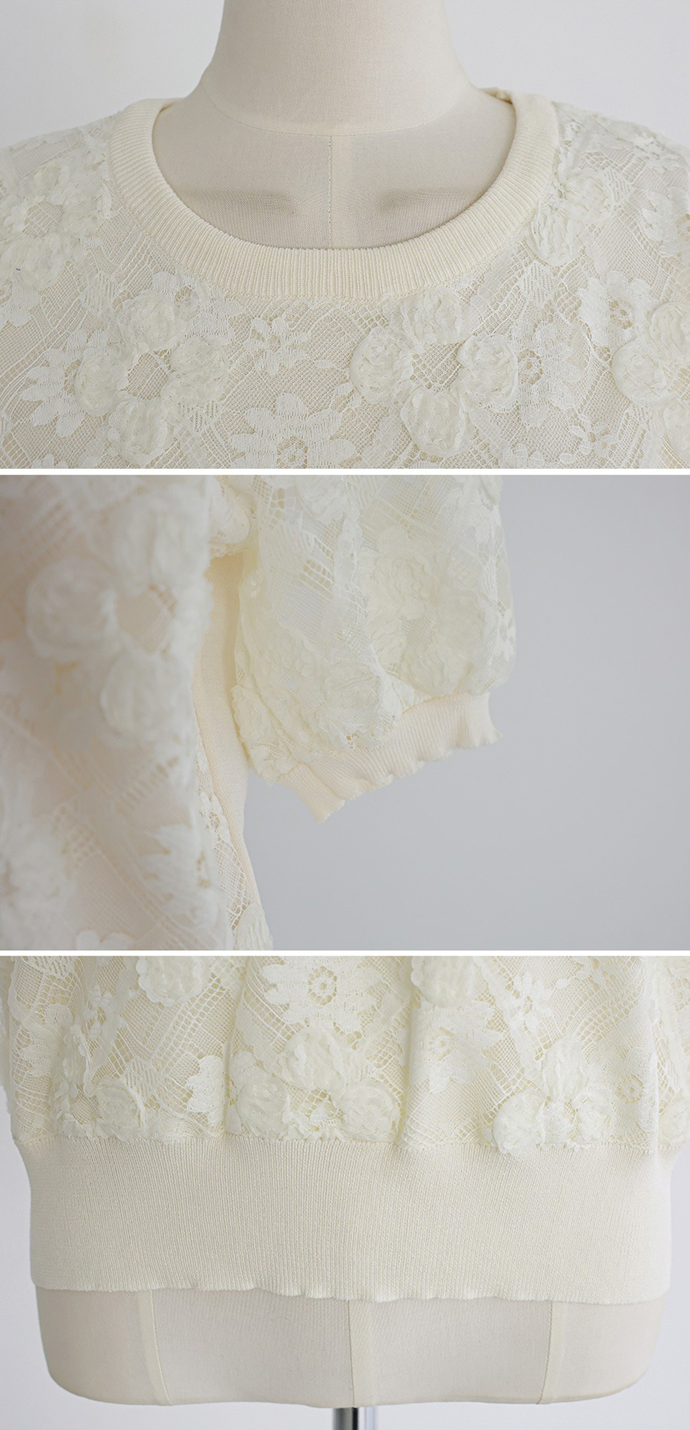 花卉蕾絲刺繡針織上衣,KOREA,363156,花卉蕾絲刺繡針織上衣,領500,999免運