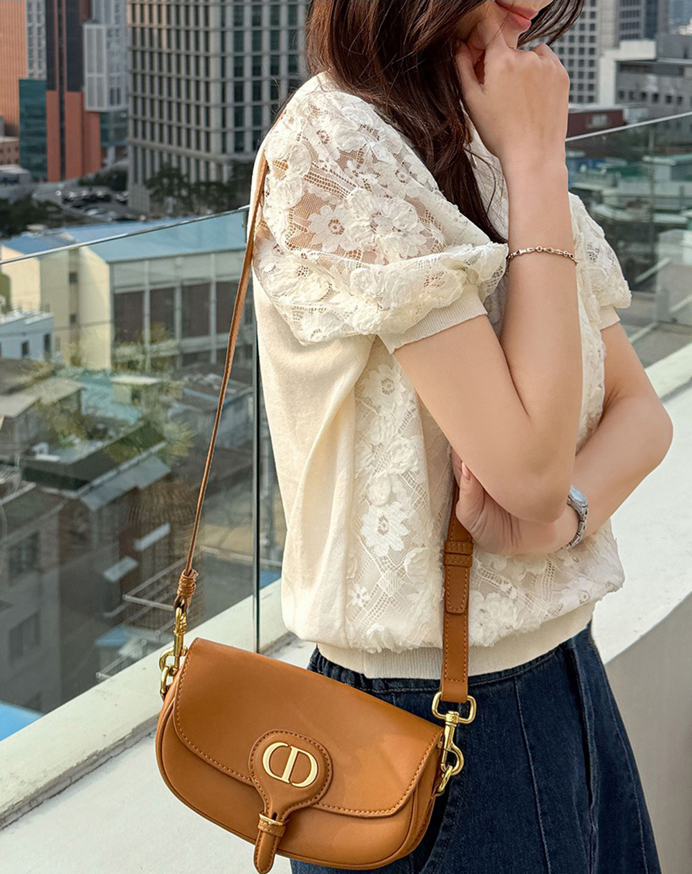 花卉蕾絲刺繡針織上衣,KOREA,363156,花卉蕾絲刺繡針織上衣,領500,999免運