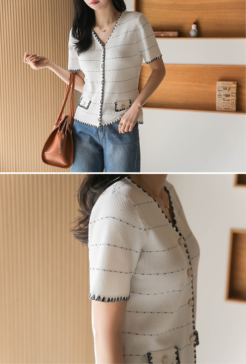 貴氣感V領針織上衣,KOREA,363258,貴氣感V領針織上衣,領500,999免運