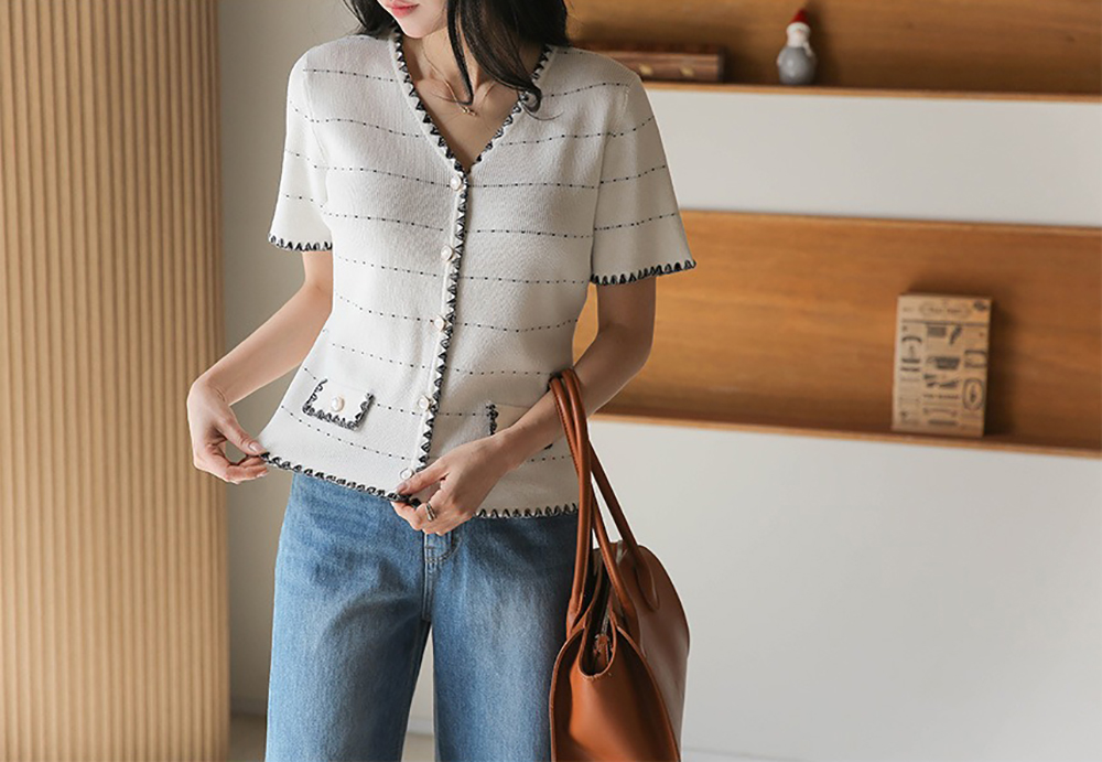 貴氣感V領針織上衣,KOREA,363258,貴氣感V領針織上衣,領500,999免運