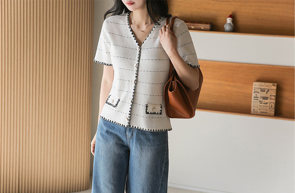 貴氣感V領針織上衣,KOREA,363258,貴氣感V領針織上衣,領500,999免運