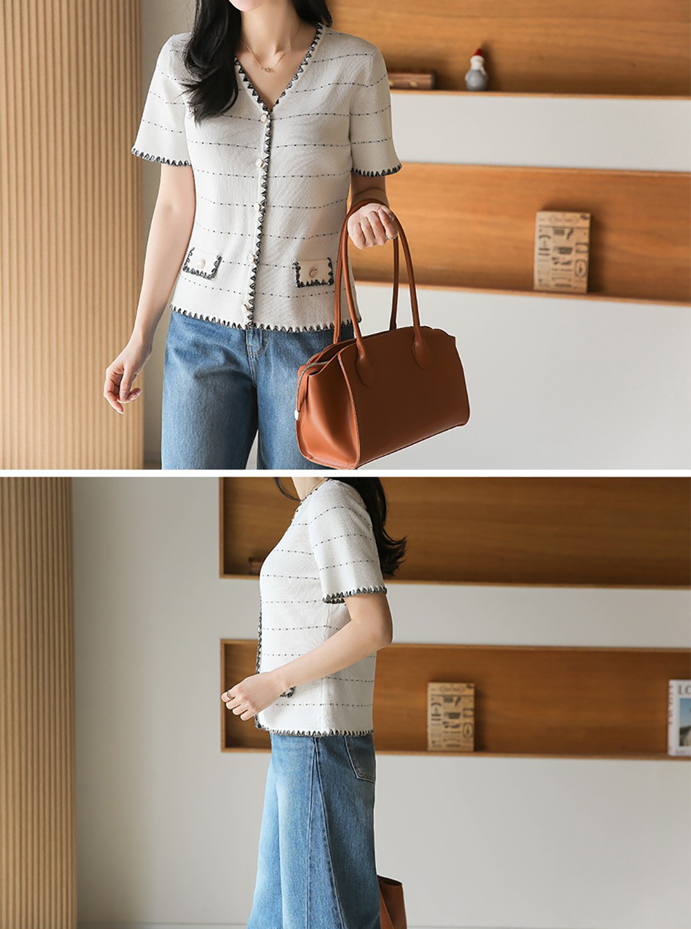 貴氣感V領針織上衣,KOREA,363258,貴氣感V領針織上衣,領500,999免運