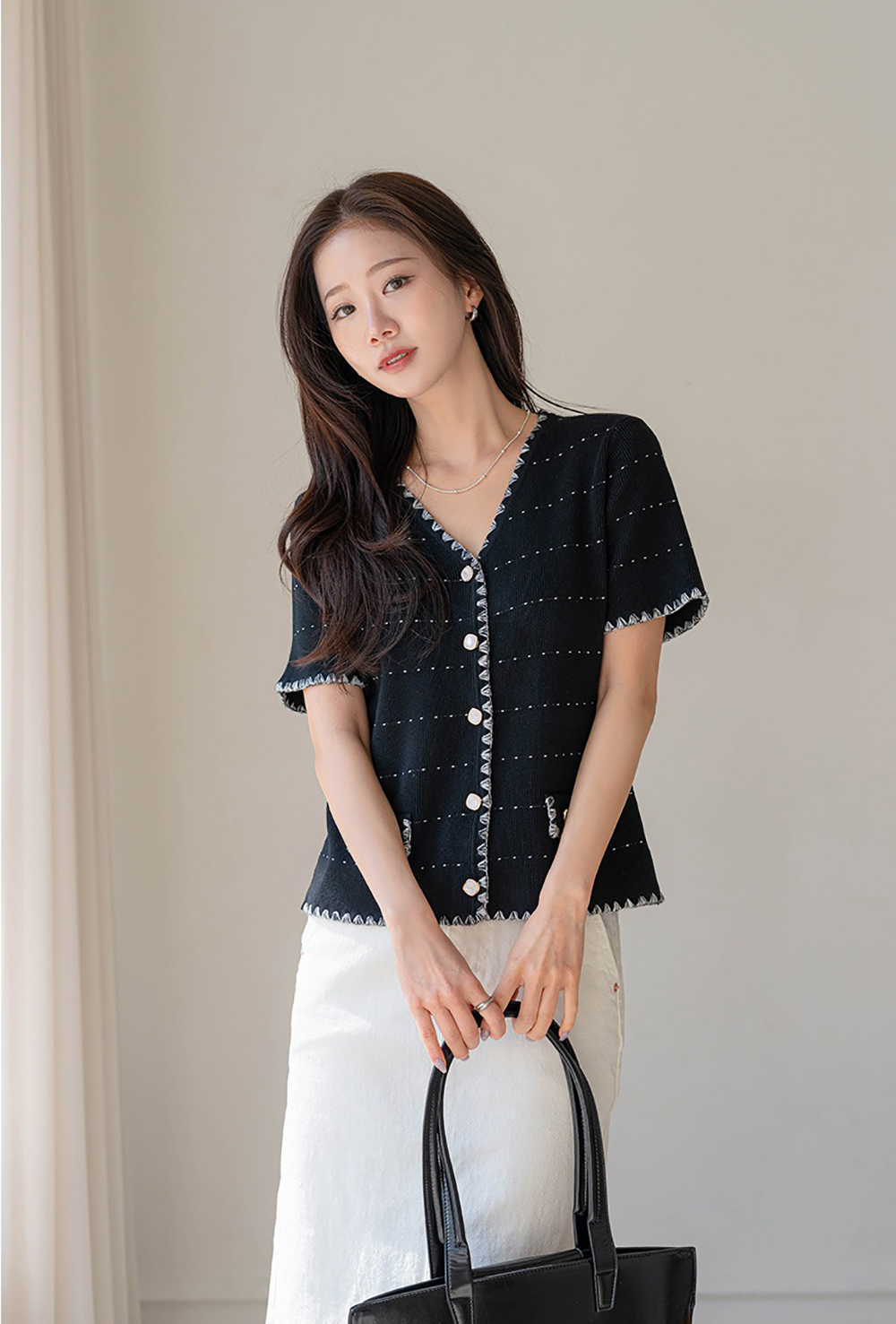 貴氣感V領針織上衣,KOREA,363258,貴氣感V領針織上衣,領500,999免運