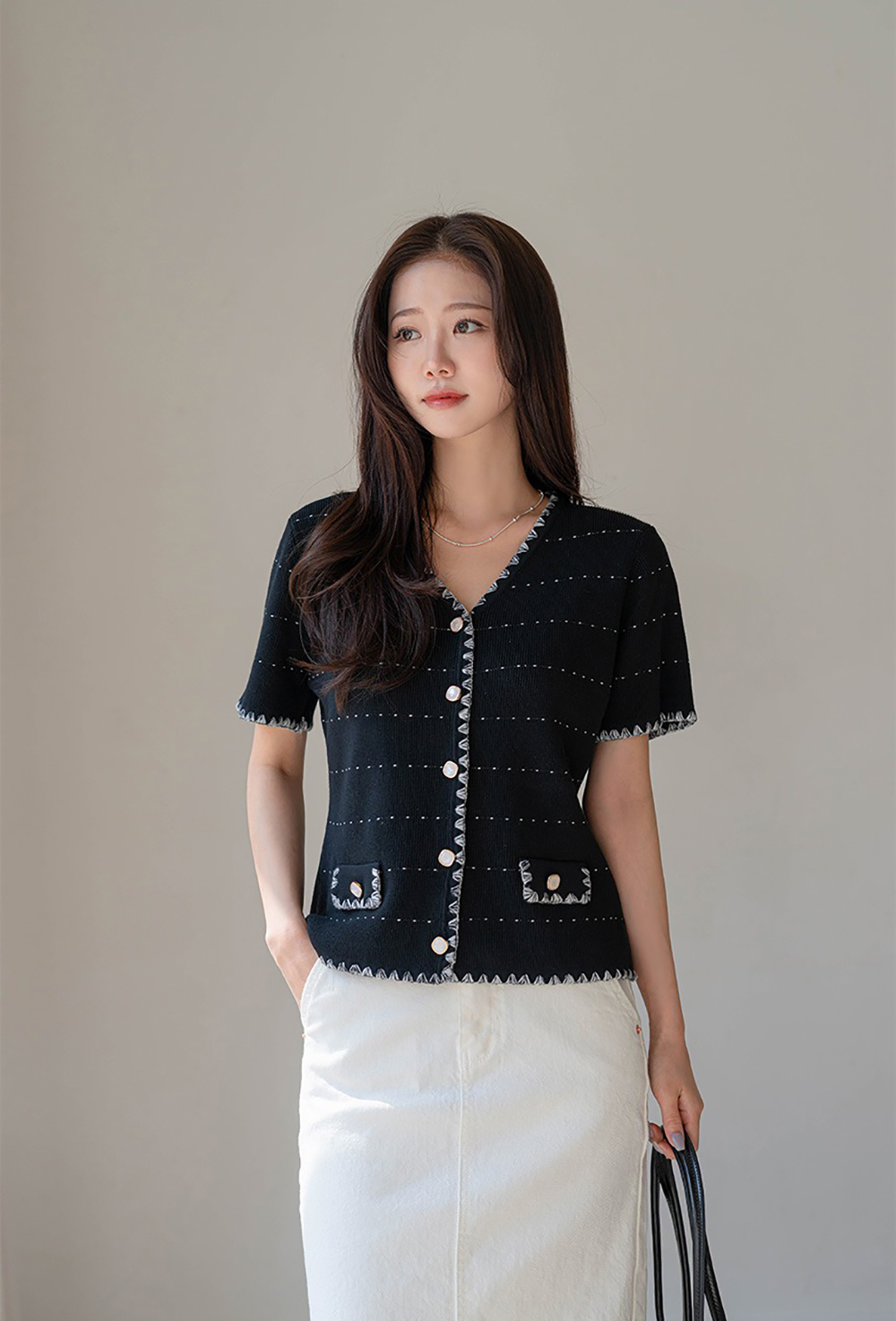 貴氣感V領針織上衣,KOREA,363258,貴氣感V領針織上衣,領500,999免運