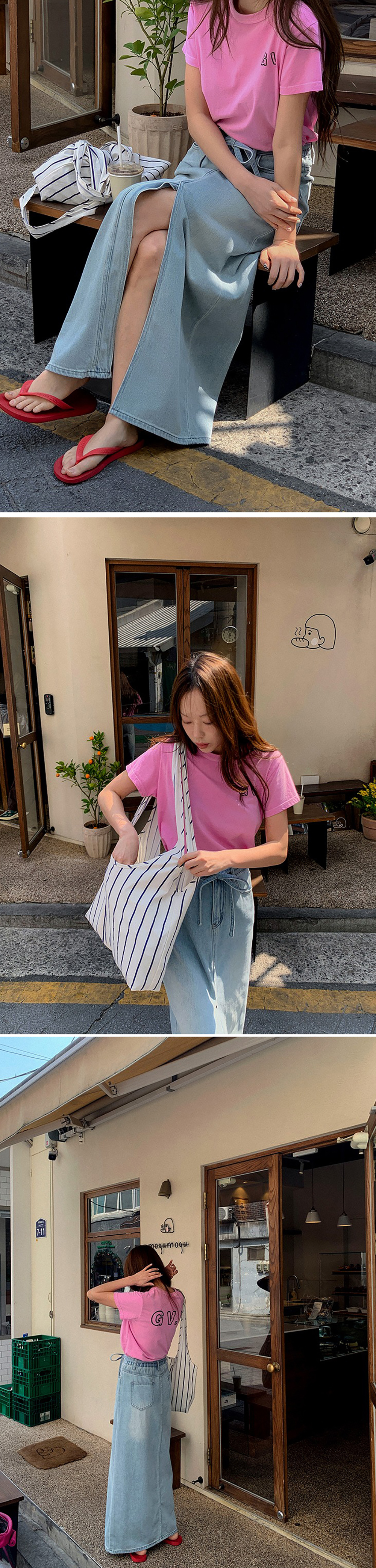 後鬆緊腰開衩牛仔長裙,KOREA,363352,後鬆緊腰開衩牛仔長裙,領500,999免運