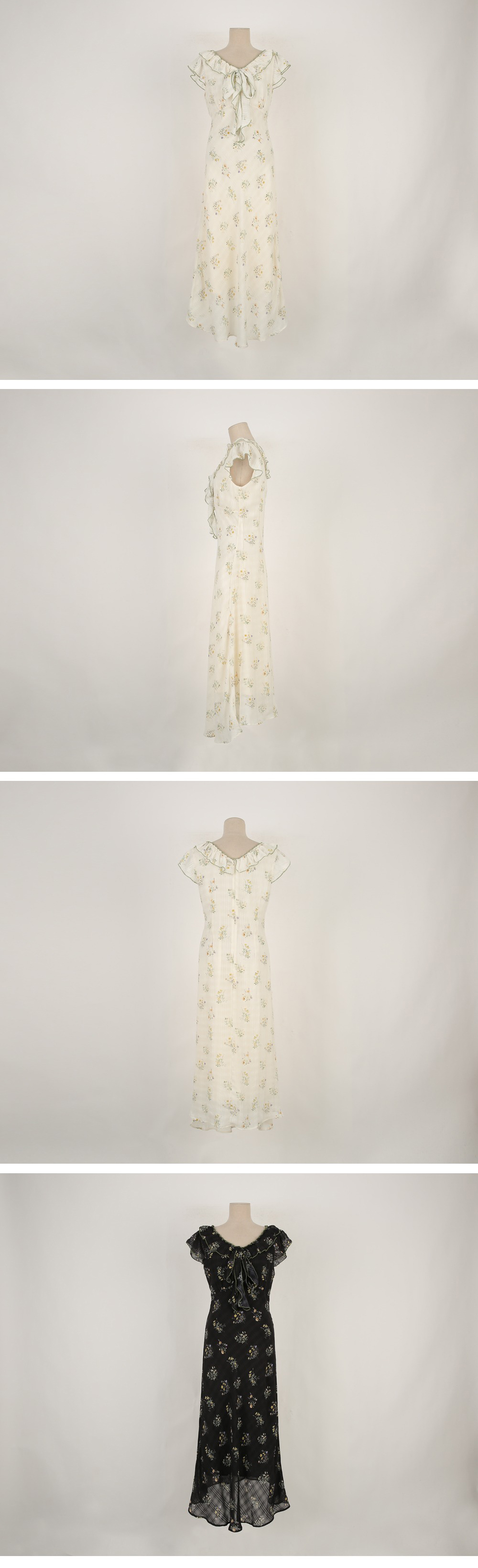 荷葉邊V領印花長洋裝,KOREA,363629,荷葉邊V領印花長洋裝,領500,999免運