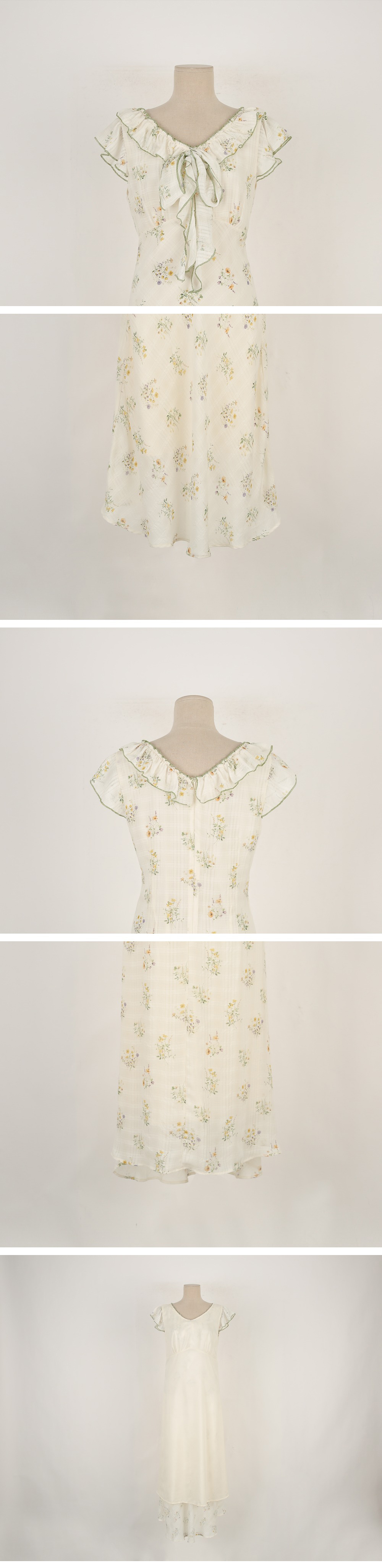 荷葉邊V領印花長洋裝,KOREA,363629,荷葉邊V領印花長洋裝,領500,999免運