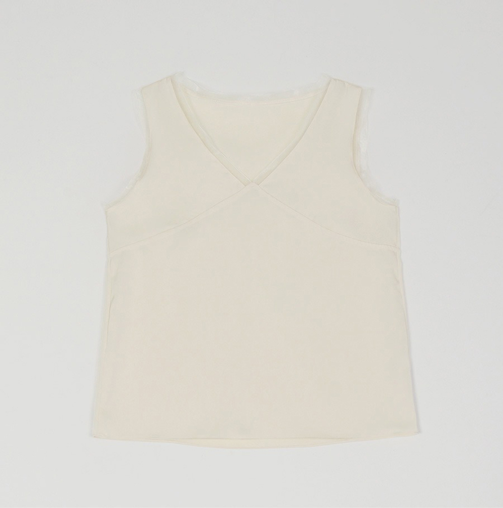 緞面蕾絲拼接V領背心,KOREA,363644,緞面蕾絲拼接V領背心,領500,999免運