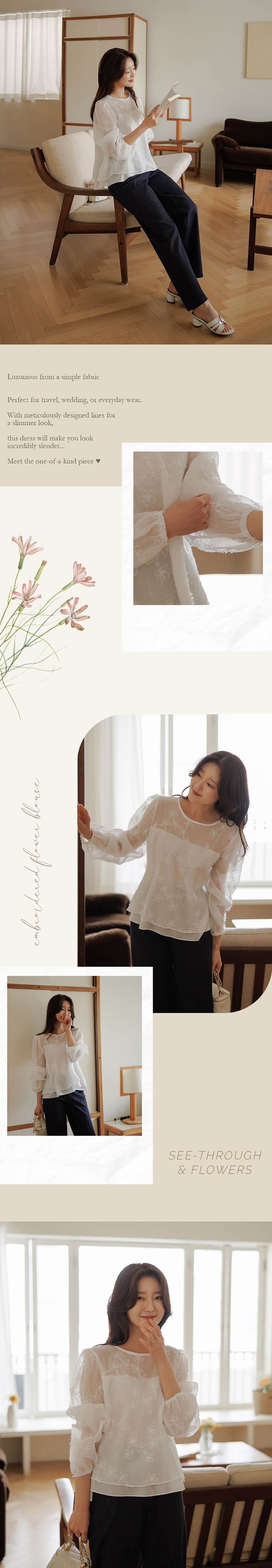 透膚花朵刺繡雪紡襯衫,KOREA,363455,透膚花朵刺繡雪紡襯衫,周新品優惠,NEWARRIVAL