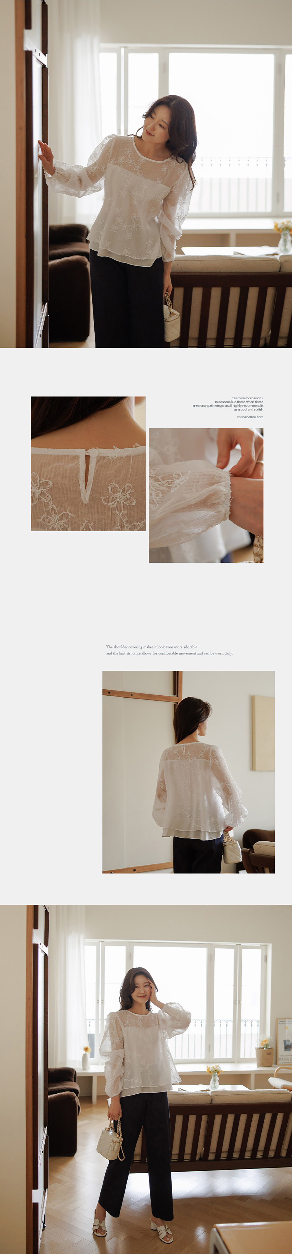 透膚花朵刺繡雪紡襯衫,KOREA,363455,透膚花朵刺繡雪紡襯衫,周新品優惠,NEWARRIVAL