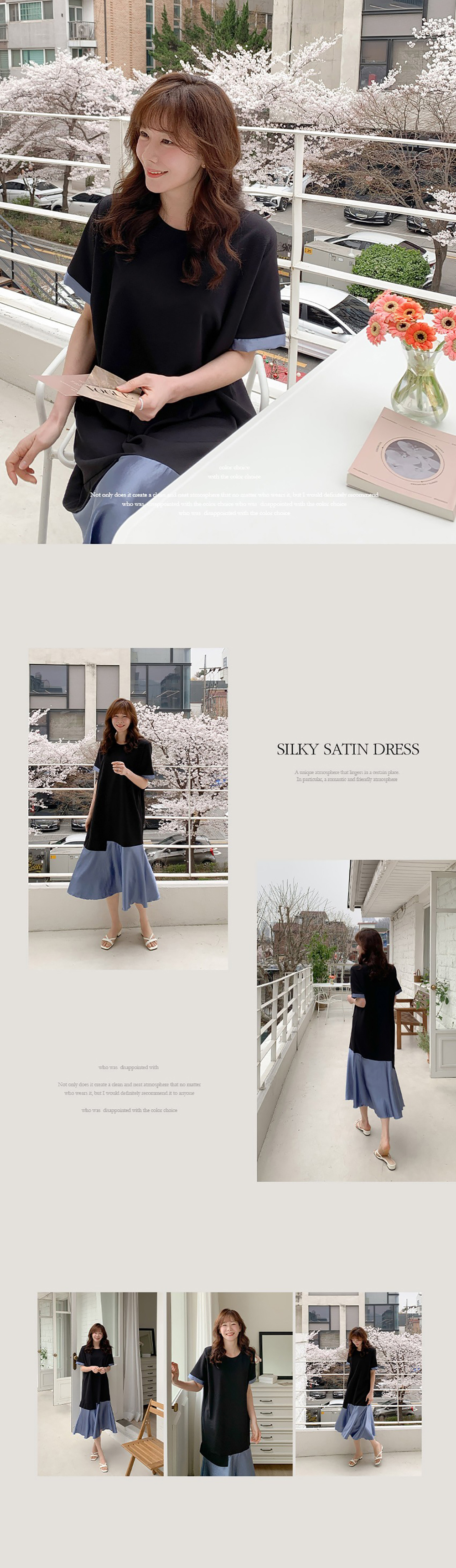 不對稱緞面拼接長洋裝,KOREA,363459,不對稱緞面拼接長洋裝,周新品優惠,NEWARRIVAL