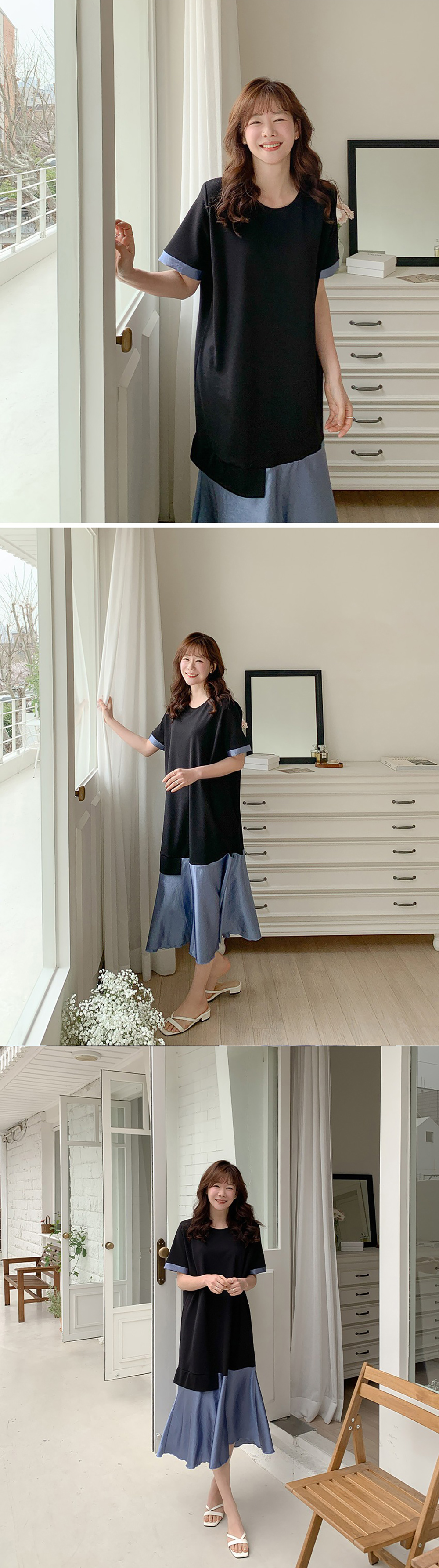 不對稱緞面拼接長洋裝,KOREA,363459,不對稱緞面拼接長洋裝,周新品優惠,NEWARRIVAL