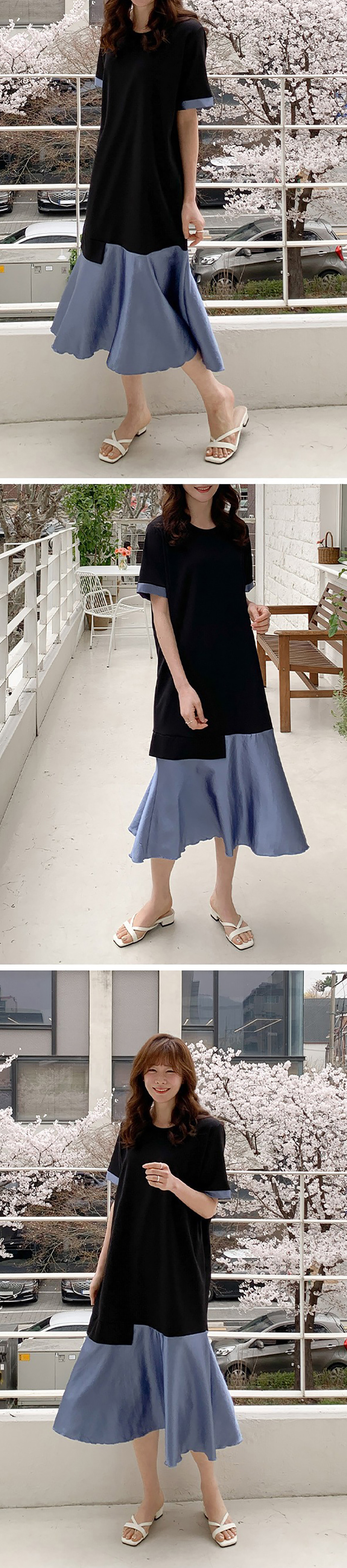 不對稱緞面拼接長洋裝,KOREA,363459,不對稱緞面拼接長洋裝,周新品優惠,NEWARRIVAL