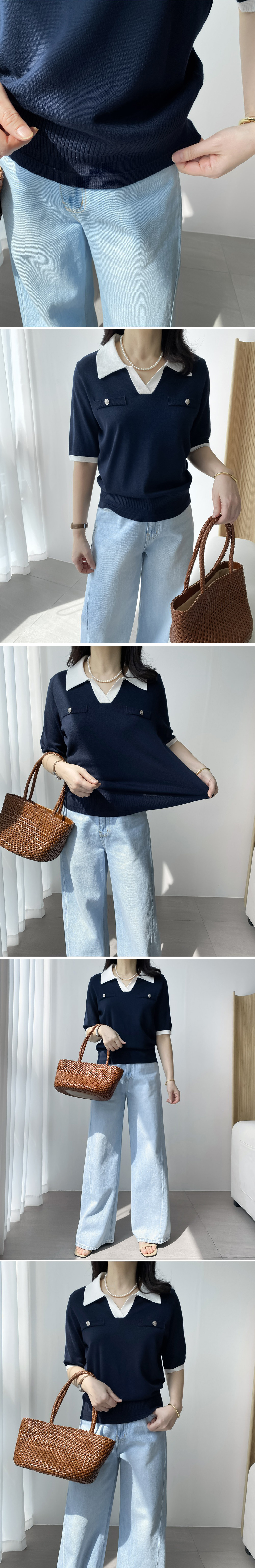 優雅撞色翻領針織上衣,KOREA,363677,優雅撞色翻領針織上衣,周新品優惠,NEWARRIVAL