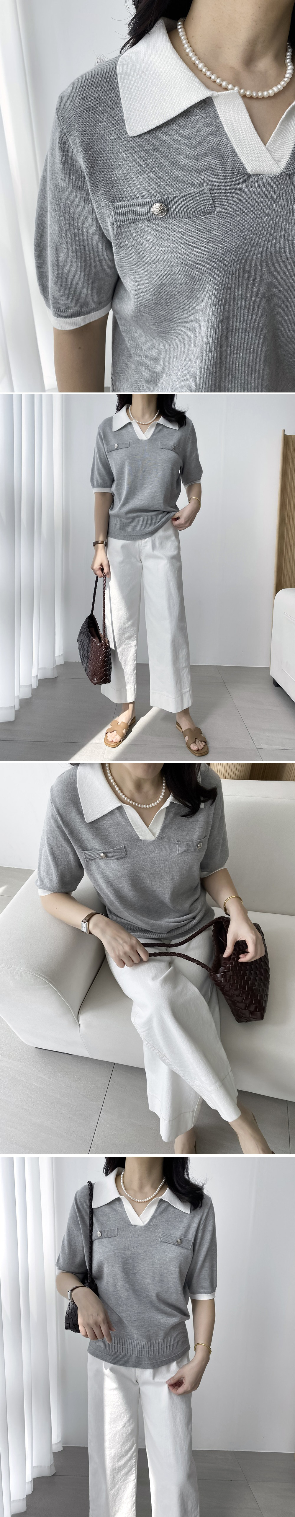 優雅撞色翻領針織上衣,KOREA,363677,優雅撞色翻領針織上衣,周新品優惠,NEWARRIVAL
