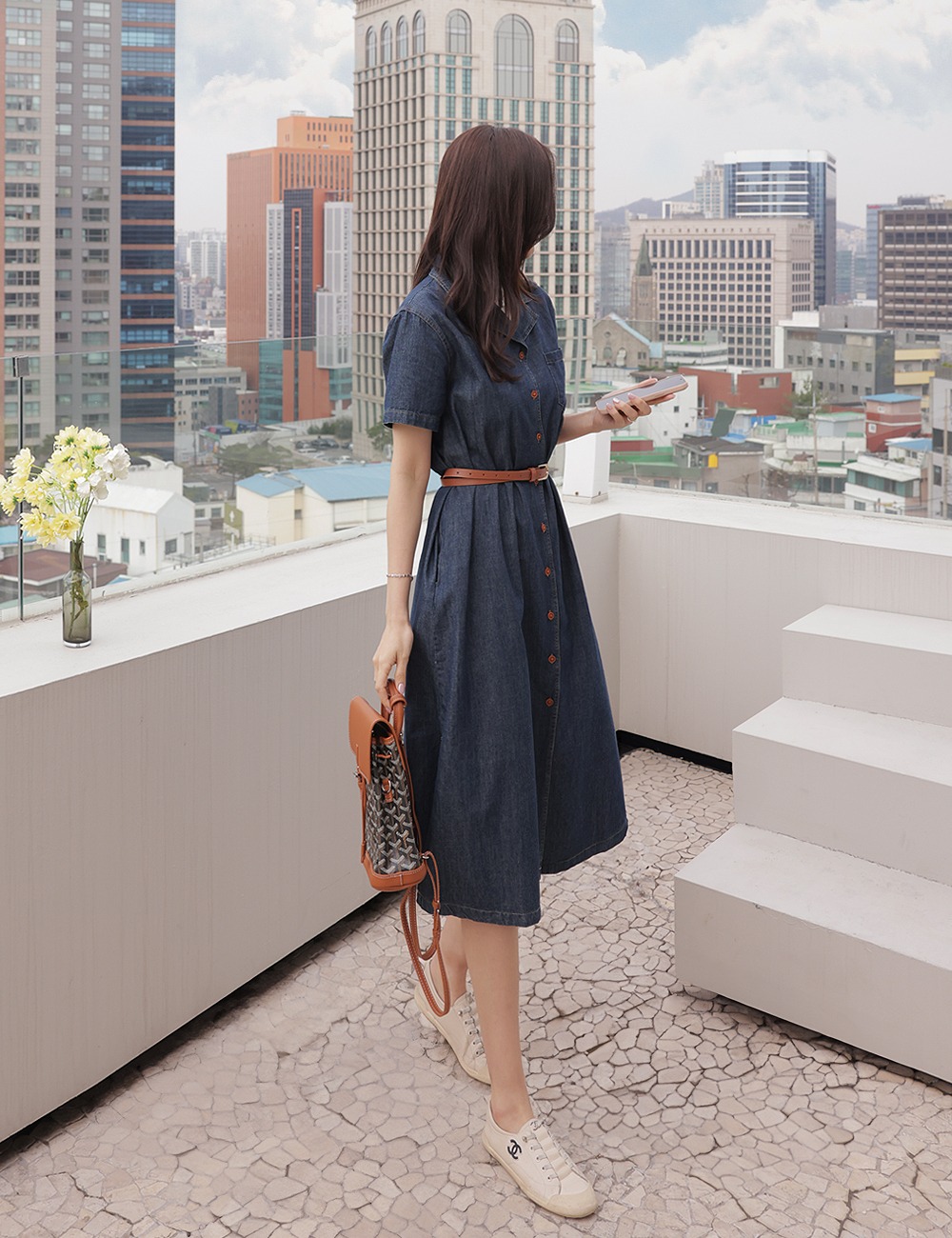 精緻翻領開衩牛仔洋裝,KOREA,365104,精緻翻領開衩牛仔洋裝,周新品優惠,NEWARRIVAL