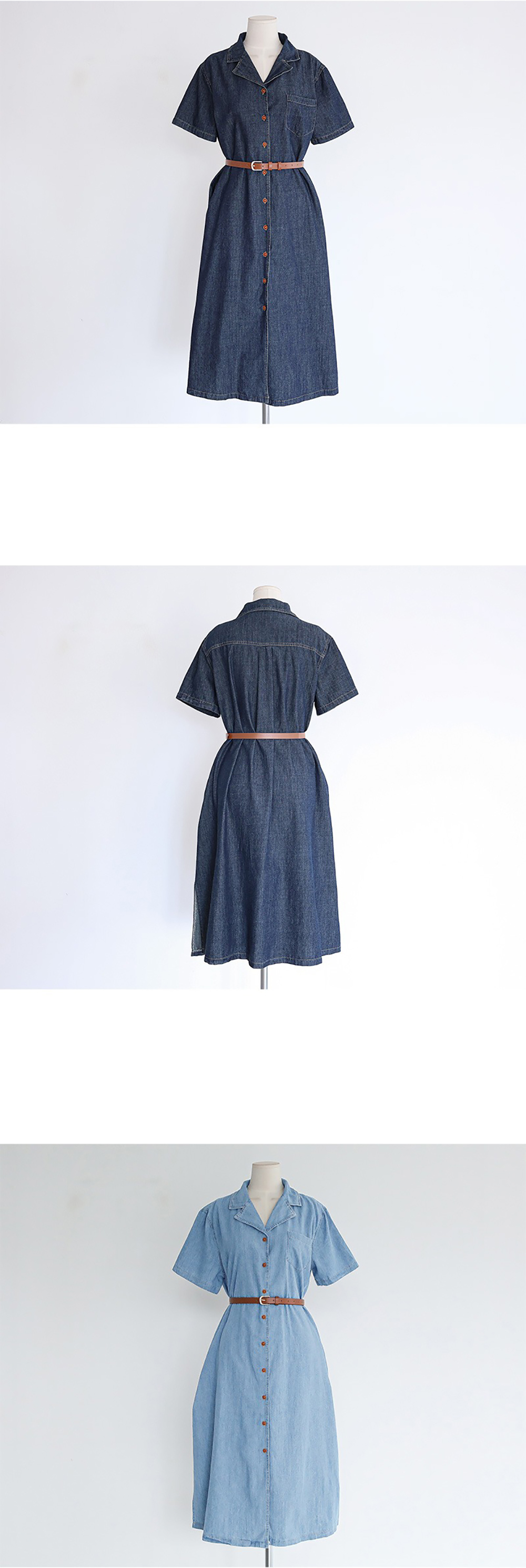 精緻翻領開衩牛仔洋裝,KOREA,365104,精緻翻領開衩牛仔洋裝,周新品優惠,NEWARRIVAL