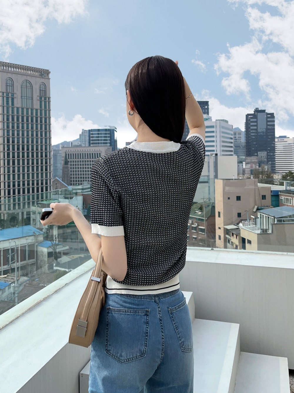 撞色粗花呢針織上衣,KOREA,364687,撞色粗花呢針織上衣,領500,999免運