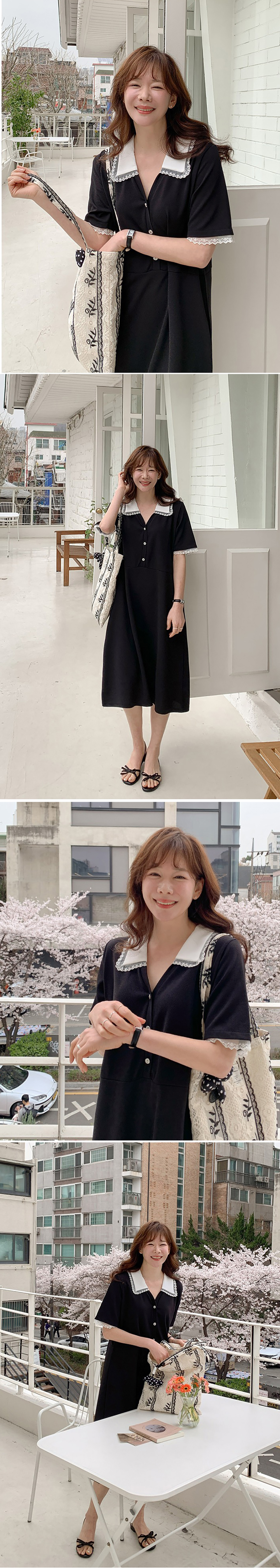精緻刺繡蕾絲領長洋裝,KOREA,364977,精緻刺繡蕾絲領長洋裝,周新品優惠,NEWARRIVAL