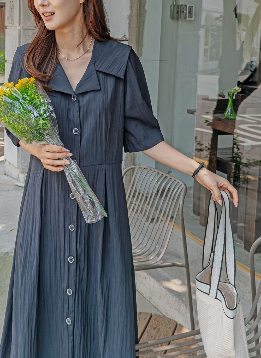 優雅氣質水手領長洋裝,KOREA,365027,優雅氣質水手領長洋裝,領500,999免運