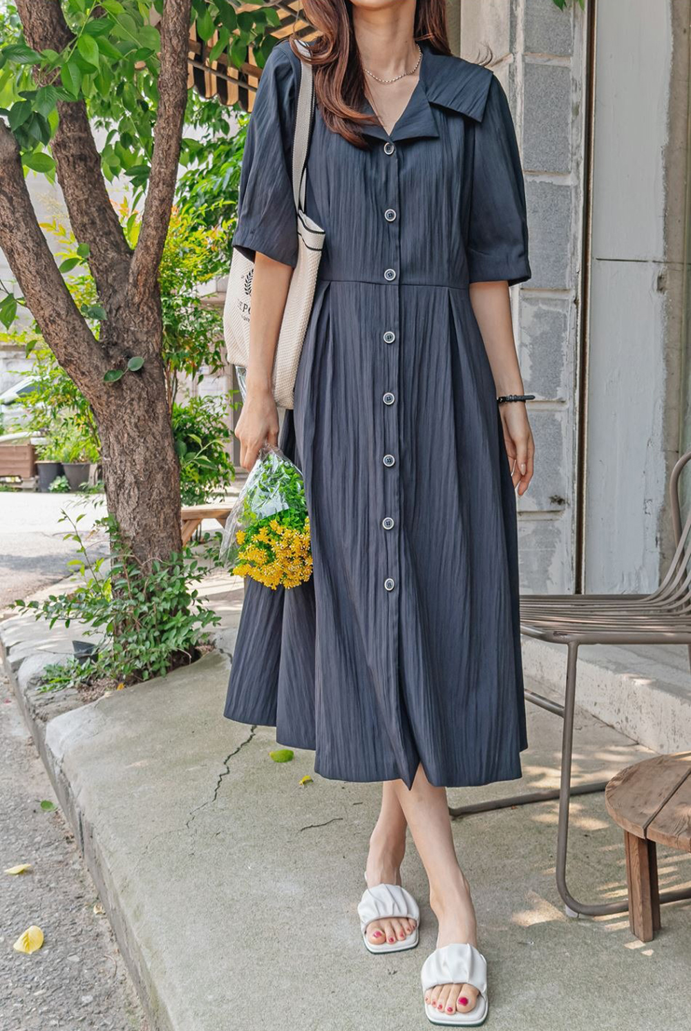 優雅氣質水手領長洋裝,KOREA,365027,優雅氣質水手領長洋裝,領500,999免運