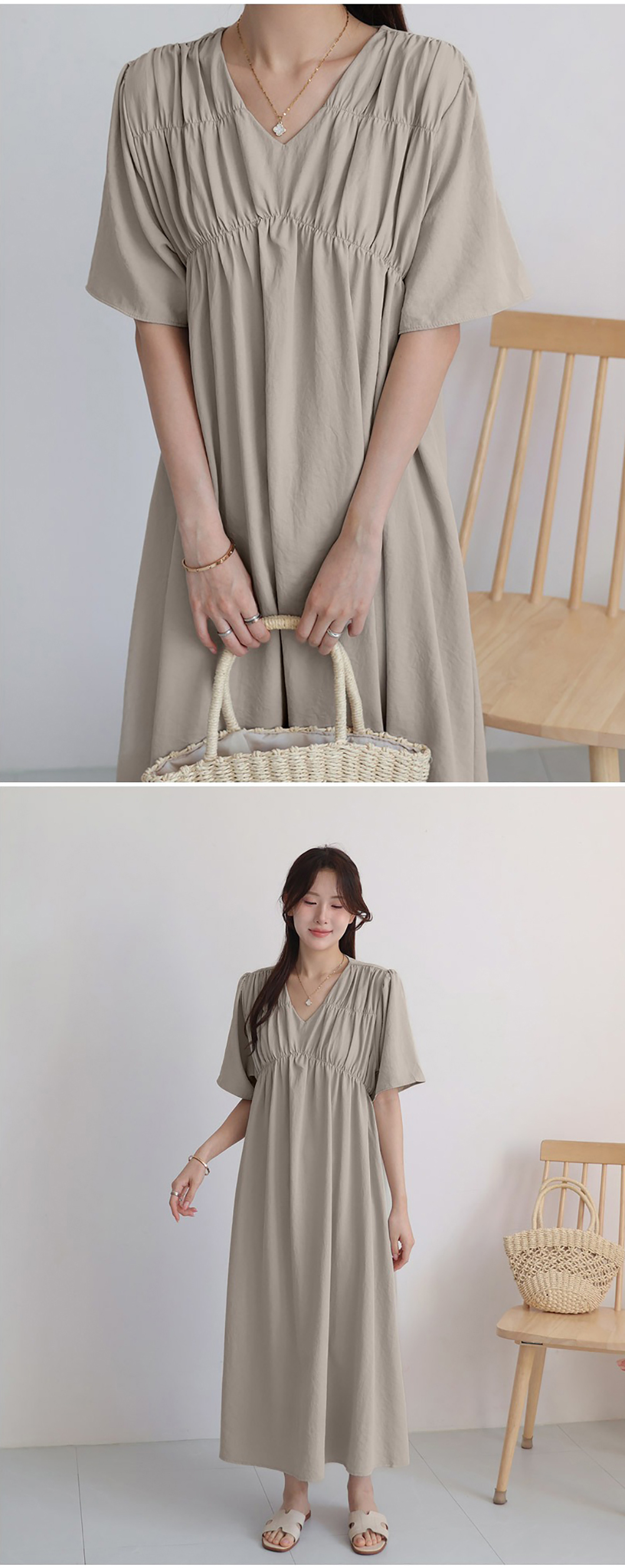 精緻褶皺V領寬版洋裝,KOREA,365098,精緻褶皺V領寬版洋裝,周新品優惠,NEWARRIVAL
