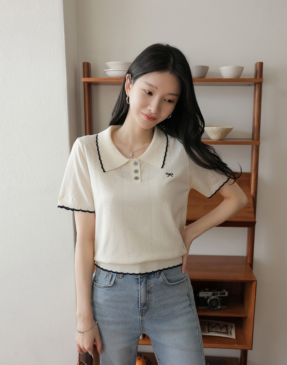 蝴蝶結小刺繡針織上衣,KOREA,365103,蝴蝶結小刺繡針織上衣,周新品優惠,NEWARRIVAL