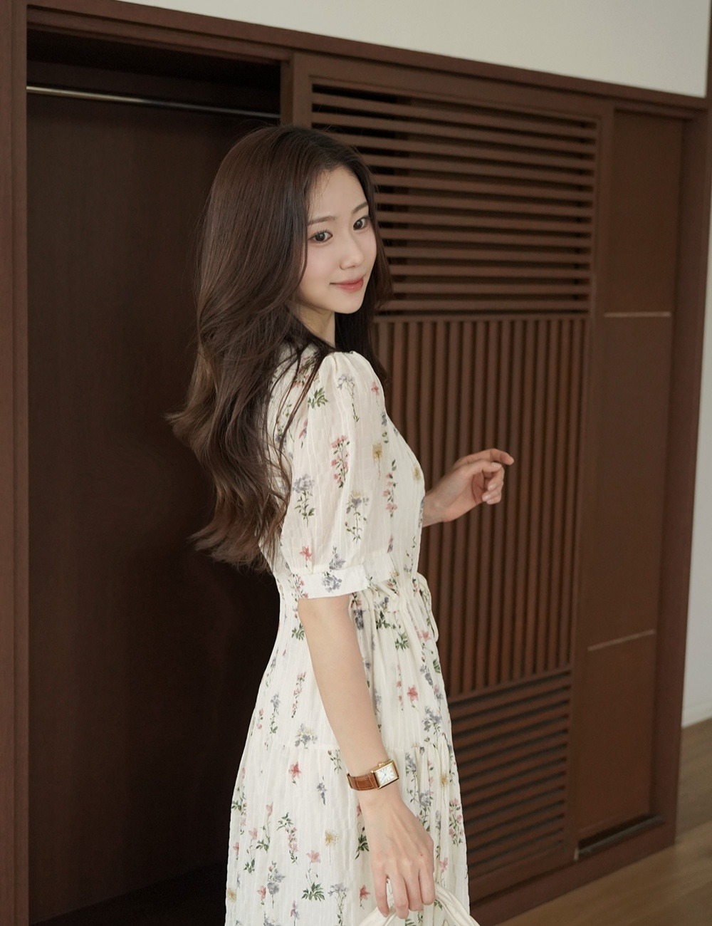 花卉印花抽繩長洋裝,KOREA,365387,花卉印花抽繩長洋裝,周新品優惠,NEWARRIVAL