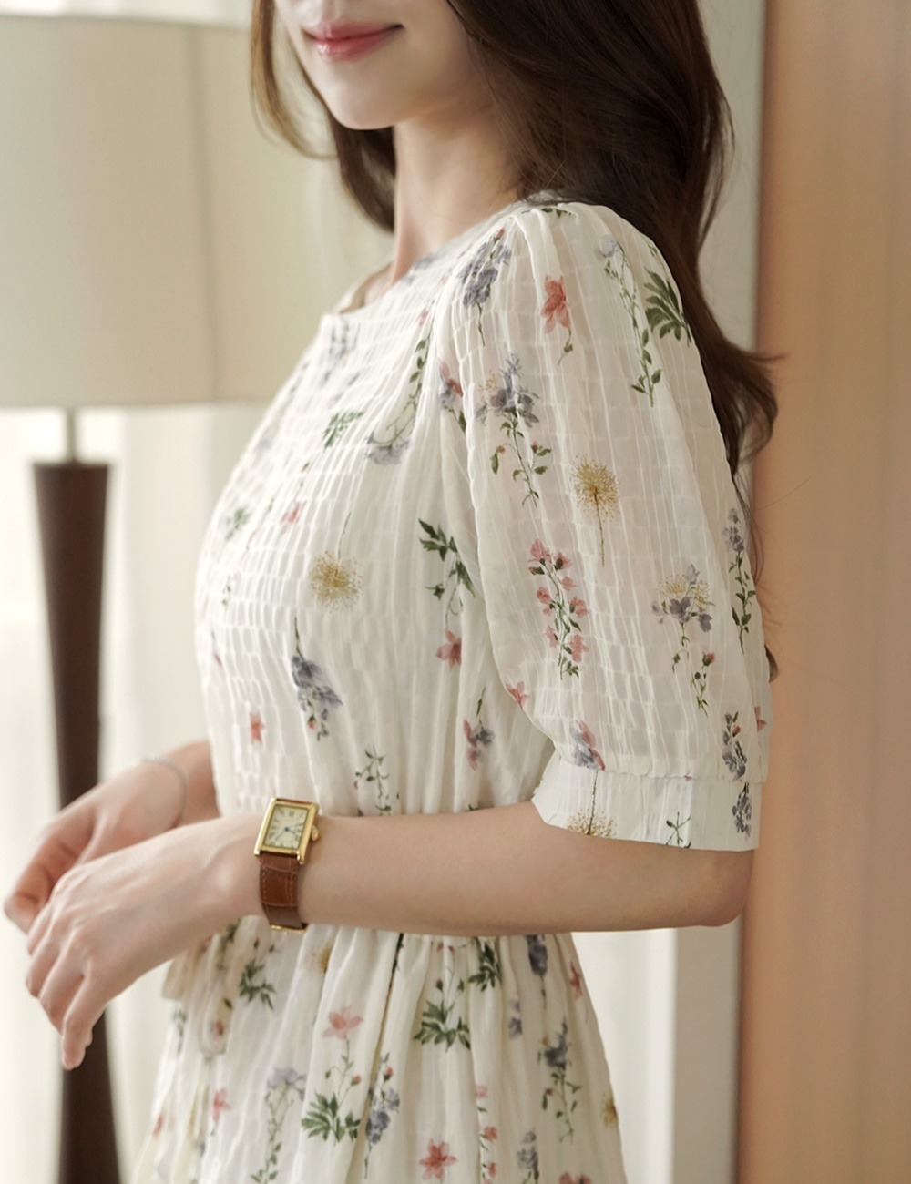 花卉印花抽繩長洋裝,KOREA,365387,花卉印花抽繩長洋裝,周新品優惠,NEWARRIVAL