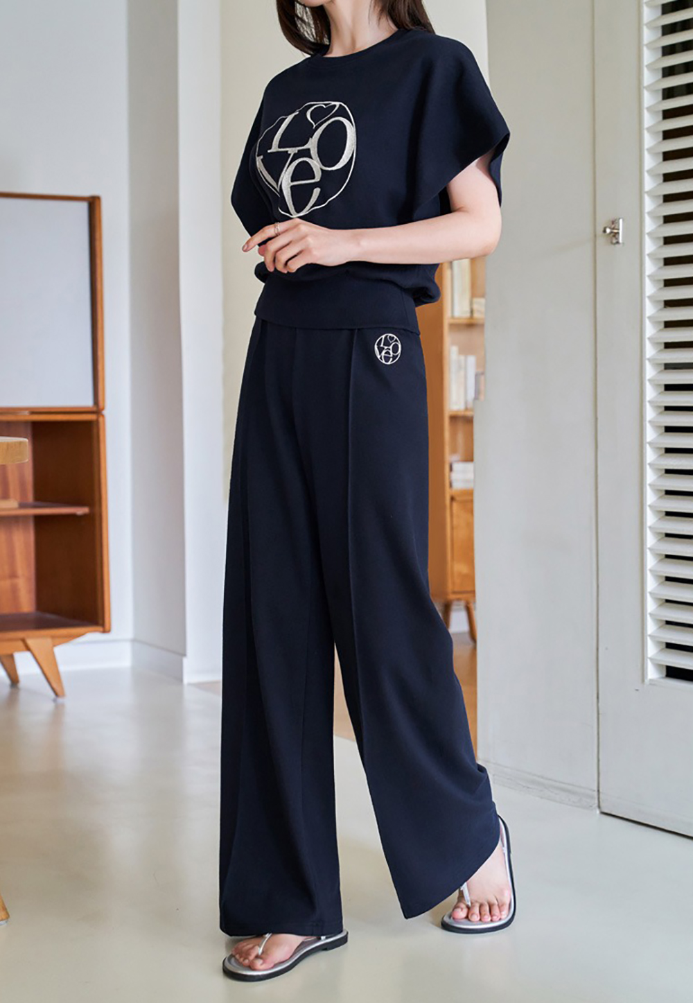 愛心字母刺繡長褲套裝,KOREA,366184,愛心字母刺繡長褲套裝,領500,999免運