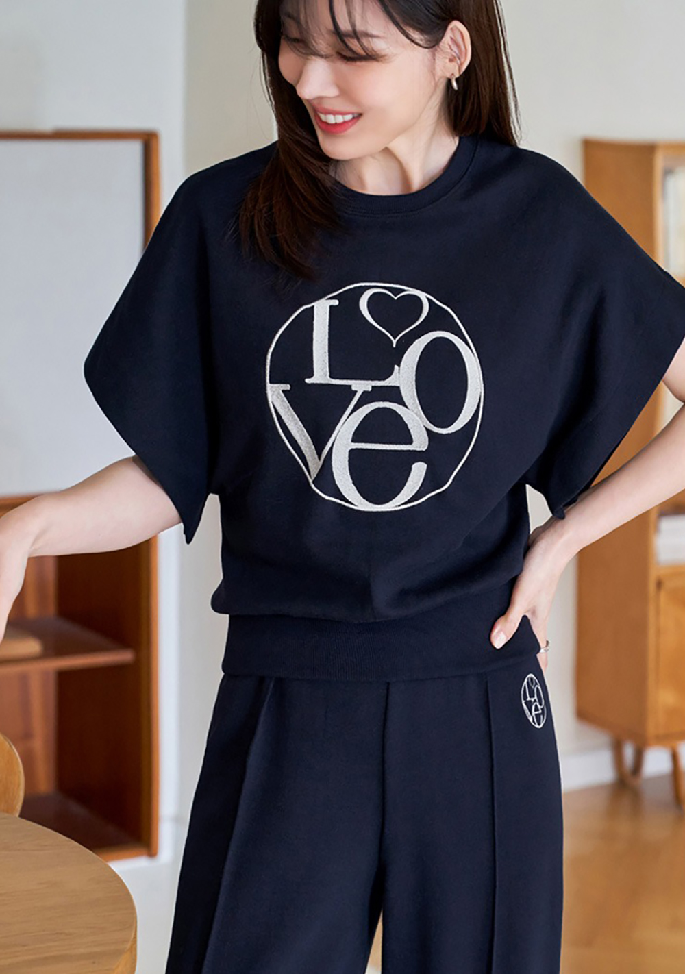愛心字母刺繡長褲套裝,KOREA,366184,愛心字母刺繡長褲套裝,領500,999免運