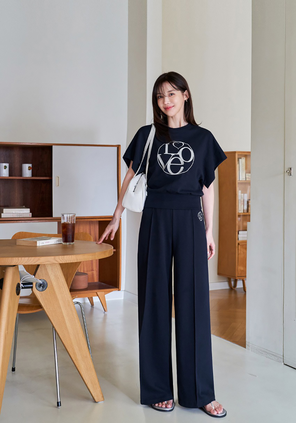 愛心字母刺繡長褲套裝,KOREA,366184,愛心字母刺繡長褲套裝,領500,999免運