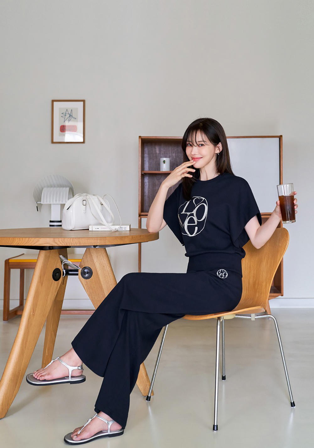 愛心字母刺繡長褲套裝,KOREA,366184,愛心字母刺繡長褲套裝,領500,999免運