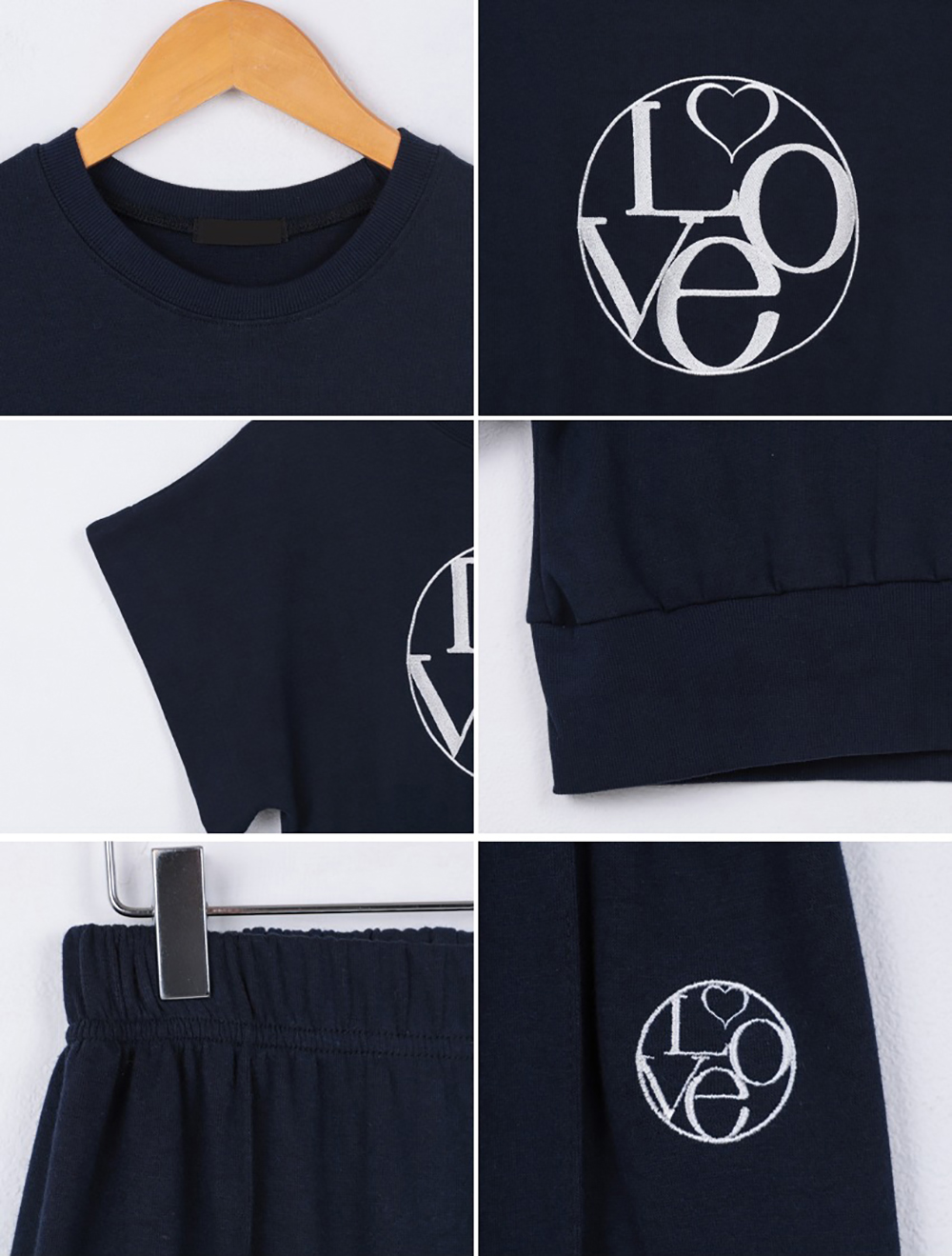 愛心字母刺繡長褲套裝,KOREA,366184,愛心字母刺繡長褲套裝,領500,999免運