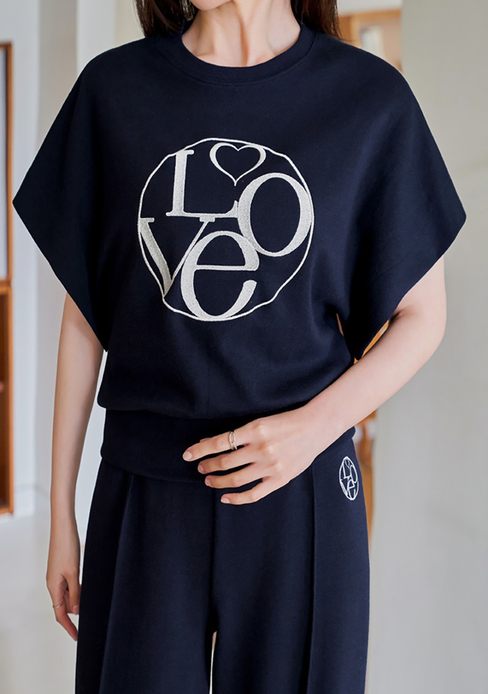 愛心字母刺繡長褲套裝,KOREA,366184,愛心字母刺繡長褲套裝,領500,999免運