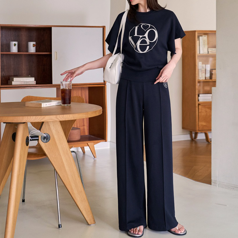 愛心字母刺繡長褲套裝