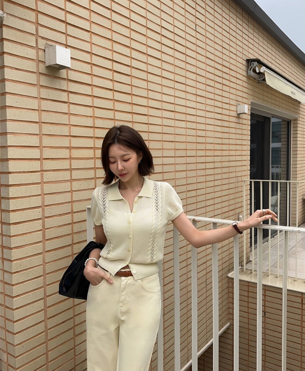 鏤空蕾絲開襟針織上衣,連衣裙,KOREA,366604,鏤空蕾絲開襟針織上衣,999免運