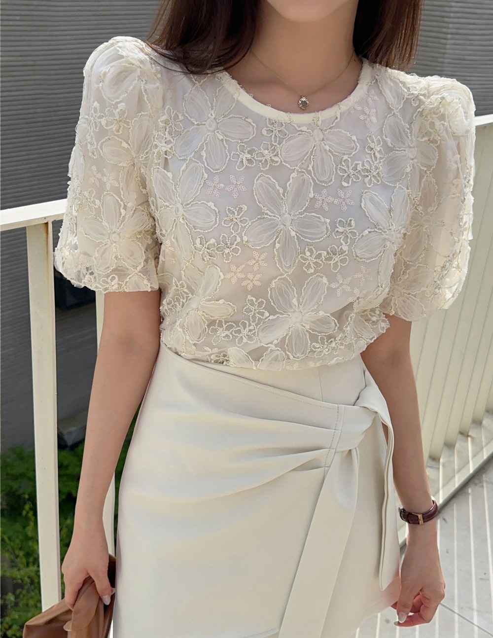 立體花朵刺繡亮片上衣,KOREA,366605,立體花朵刺繡亮片上衣,領500,999免運