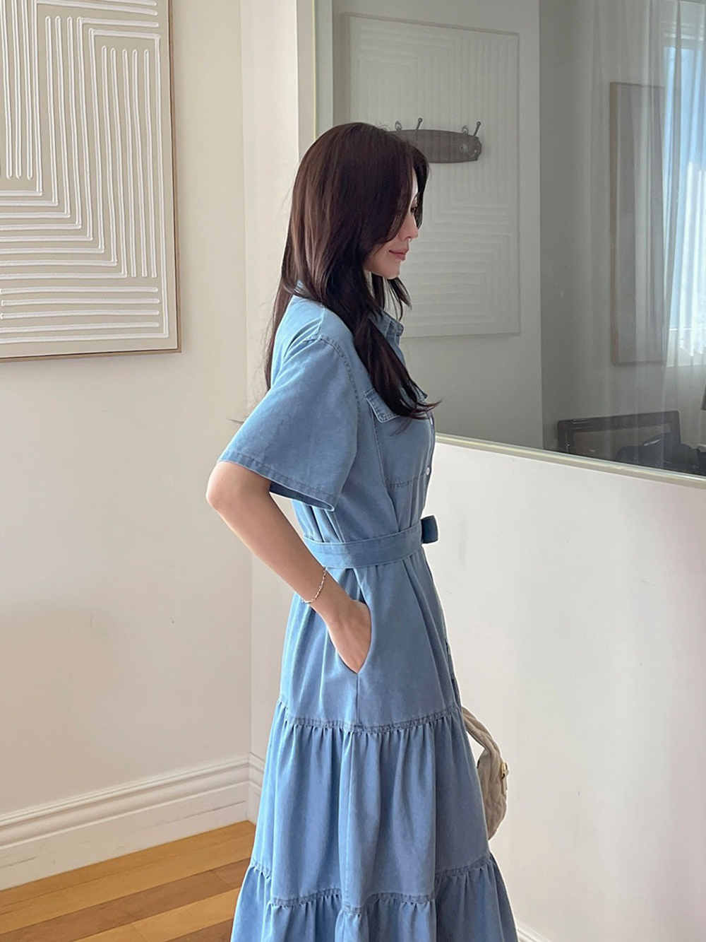甜美蛋糕裙擺牛仔洋裝,KOREA,366607,甜美蛋糕裙擺牛仔洋裝,領500,999免運