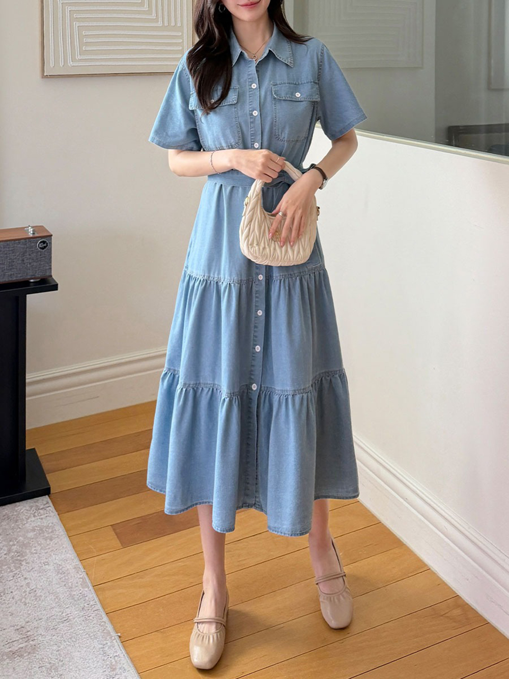 甜美蛋糕裙擺牛仔洋裝,KOREA,366607,甜美蛋糕裙擺牛仔洋裝,領500,999免運