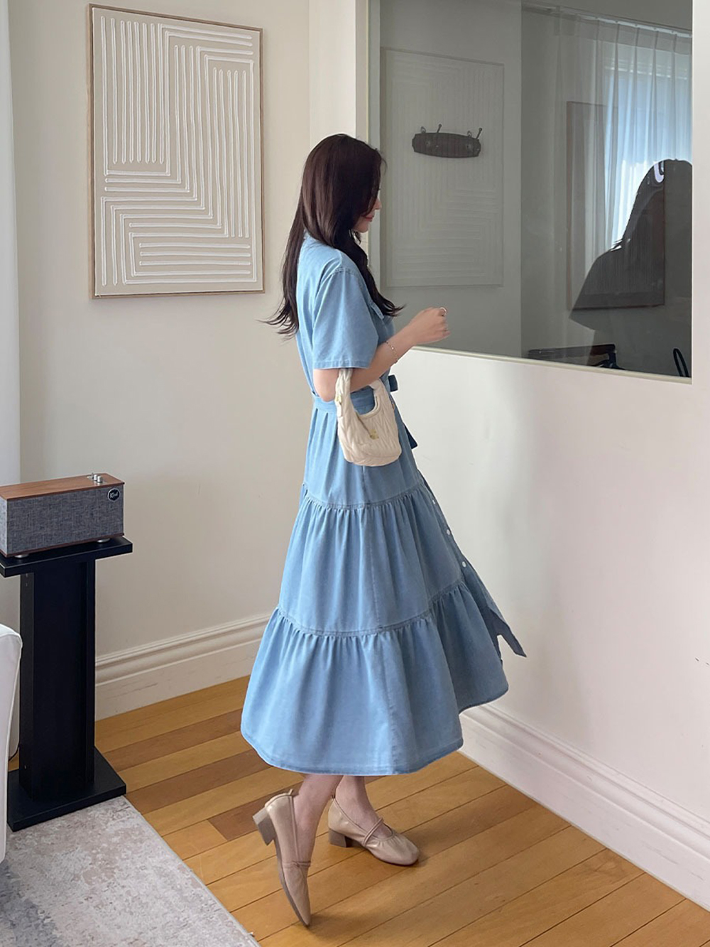 甜美蛋糕裙擺牛仔洋裝,KOREA,366607,甜美蛋糕裙擺牛仔洋裝,領500,999免運