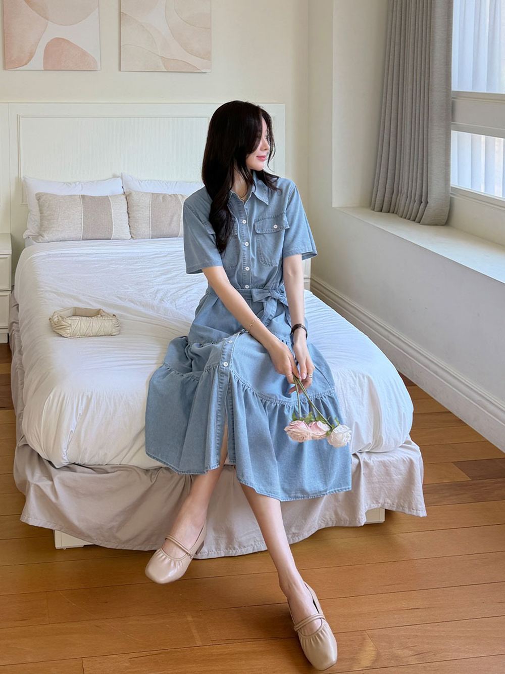 甜美蛋糕裙擺牛仔洋裝,KOREA,366607,甜美蛋糕裙擺牛仔洋裝,領500,999免運