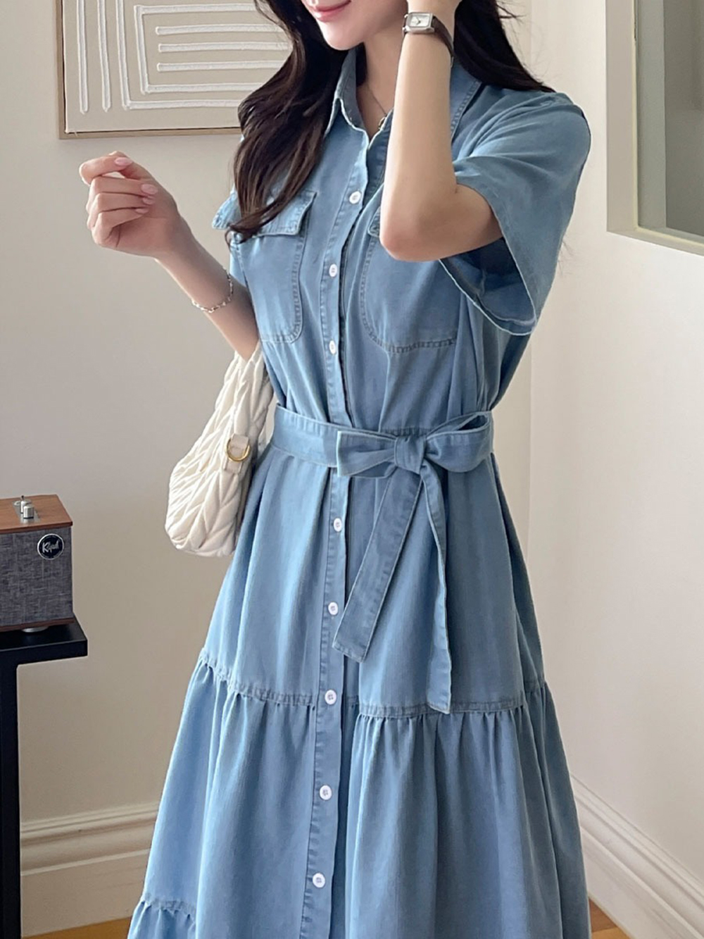 甜美蛋糕裙擺牛仔洋裝,KOREA,366607,甜美蛋糕裙擺牛仔洋裝,領500,999免運