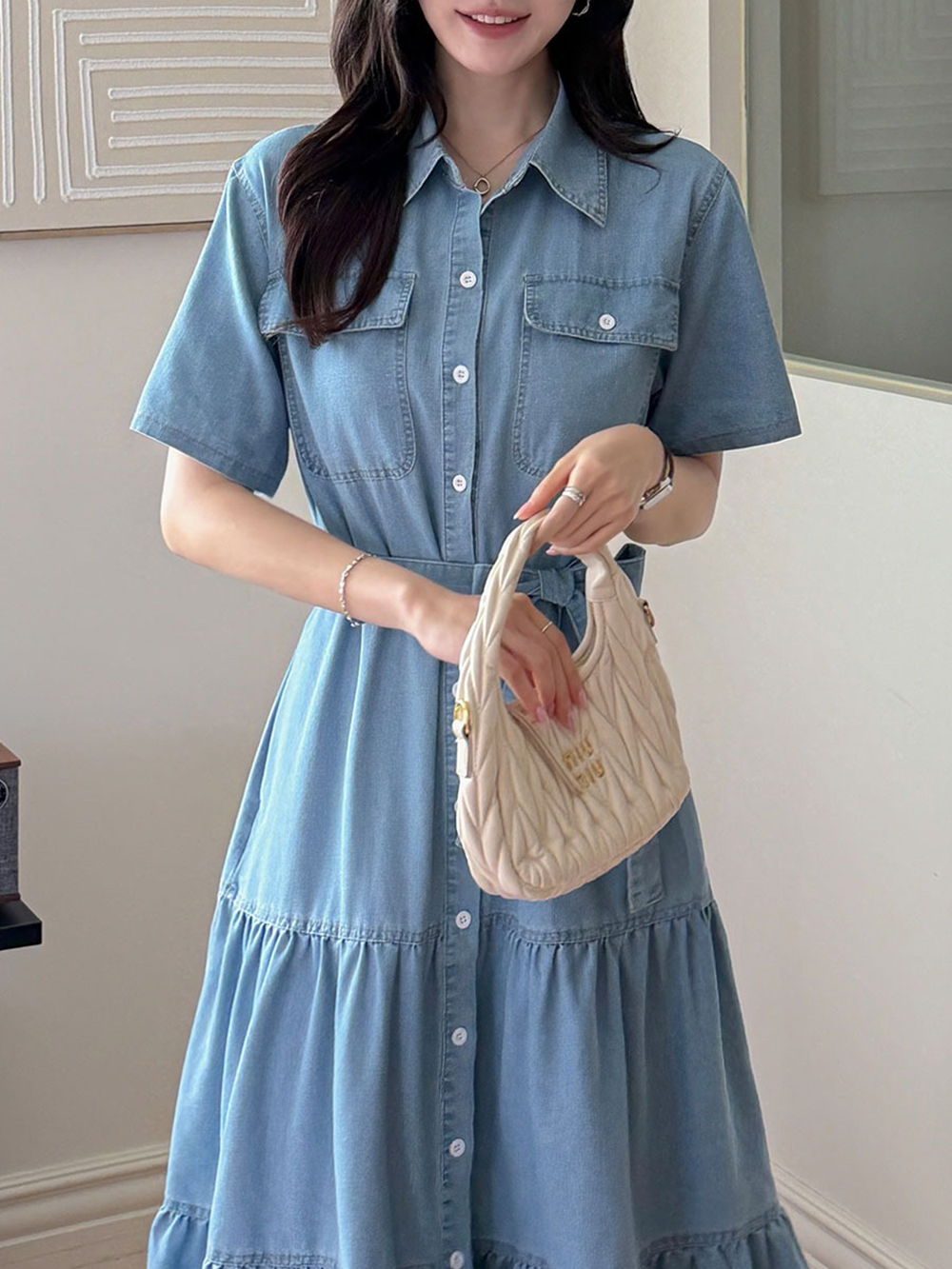 甜美蛋糕裙擺牛仔洋裝,KOREA,366607,甜美蛋糕裙擺牛仔洋裝,領500,999免運